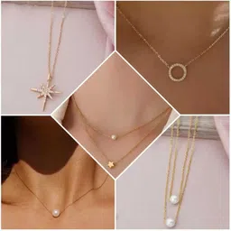 brado jewellery Combo of 5 Traditional 18 inch Daily Wear Necklace Set for Women Pearl, Diamond Gold-plated Plated Brass Necklace-picture-12