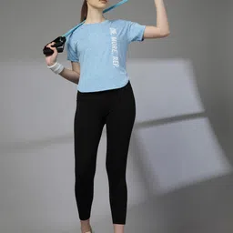 chkokko Women Printed Round Neck Polyester Blue T-Shirt image 5