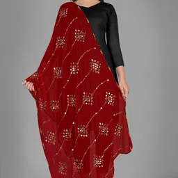 samayra creations Chiffon Self Design Maroon Women Dupatta-picture-12