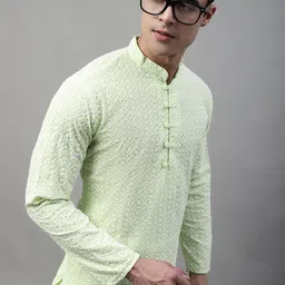 jompers Men Chikan Embroidery Pure Cotton Straight Kurta-picture-27