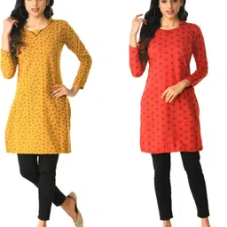 indiweaves Pack of 2 Women Self Design Wool Straight Kurta-picture-13