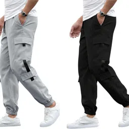sun beauty fashionista hub Pack of 2 Men Solid Grey, Black Track Pants-picture-15