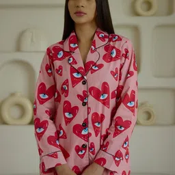 adh Women Shirt & Pyjama set Pink Self Design image 3