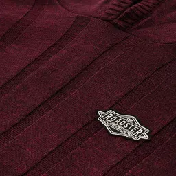 roadster Men Self Design Hooded Neck Maroon Sweater image 2