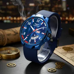 analogue Gun Metal Series | Smart Watch Strap | 3D Glass | Smart Clip | Day & Date Analog Watch - For Men ANLG-925-BLUE-BLUE-DD image 3