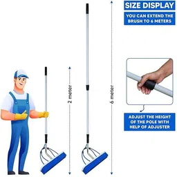 balajiecom 6MTR Solar Panel Cleaning Kit Heavy-Duty Water Brush & Aluminium Telescopic Pole Nylon Wet and Dry Brush image 2