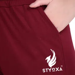 styoxa Pack of 2 Women Solid Black, Maroon Track Pants image 2