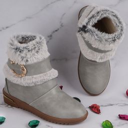 BAESD Girls Buckle Embellished Faux Fur Trim Mid-Top Winter Boots-picture-32