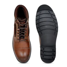 Allen Cooper Men Brown Solid Leather High-Top Flat Boots image 4