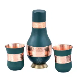 DSH Crafting Your Curiosity 3 Pieces Green Colourblocked Water Bottle With Glass 1L-image-72