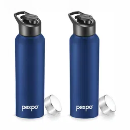 Pexpo Navy Blue 2 Pieces Stainless Steel Water Bottle With Steel & Sipper Cap 1 L Each-image-3