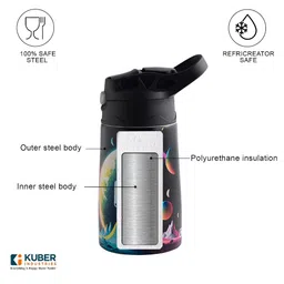 Kuber Industries Black & Blue Single Stainless Steel Printed Water Bottle image 4