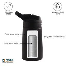 Kuber Industries Black Single Stainless Steel Printed Water Bottle image 4