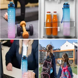 Kuber Industries Pink & Blue Set of 4 Plastic Colourblocked Water Bottle image 5