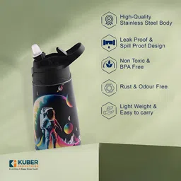 Kuber Industries Black & Blue Single Stainless Steel Printed Water Bottle image 5