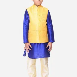 NAMASKAR Boys Yellow Woven Design Pure Silk Nehru Jacket-picture-31