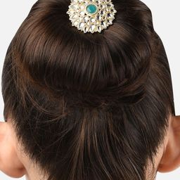 Zaveri Pearls Gold-Plated & White Kundan Studded Hair Bun Pin-picture-49