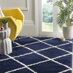 Shopgallery Navy Blue & White Geometric Anti-Skid Shaggy Carpet-image-13
