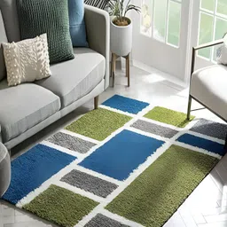 Shopgallery Green & Blue Geometric Anti-Skid Carpet image 1