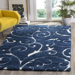 IMRA CARPET Blue & White Floral Shaggy Carpet-picture-12