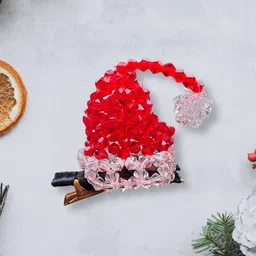 Choko Girls Red & Pink Beaded Christmas Cap Alligator Hair Clip-picture-49