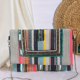 Swisni Women Embellished Fabric Foldover Clutch-image-29