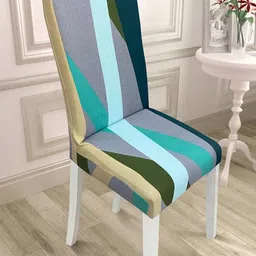 HOUSE OF QUIRK Green & Blue Striped Square Elastic Chair Cover-picture-32