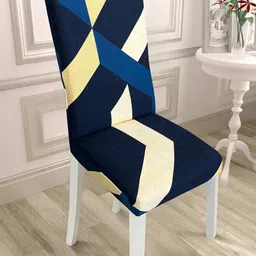 HOUSE OF QUIRK Navy Blue & Beige Printed Square Removable Elastic Chair Cover-picture-25