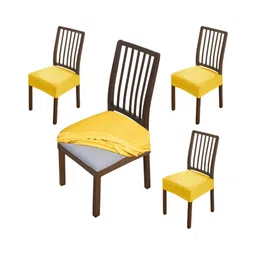 HOKIPO 4 Pieces Yellow Self Design Comfortable Chair Covers-image-4