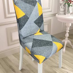 HOUSE OF QUIRK Grey & Yellow 4 Pieces Chair Seat Covers-picture-29