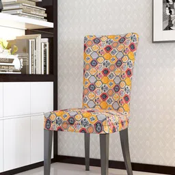 Nendle White & Orange 6 Pieces Printed Stretchable Chair Covers image 2