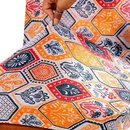 Nendle White & Orange 6 Pieces Printed Stretchable Chair Covers image 4