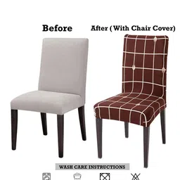 Dakshya Industries Brown & White 4 Pieces Checked Stretchable Chair Covers image 2