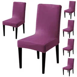 HOKIPO Purple 6 Pieces 200 GSM Velvet Chair Covers-image-68