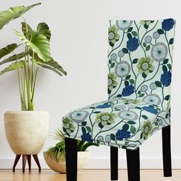 HOUSE OF QUIRK Set of 4 White & Teal Green Printed Chair Covers-image-9