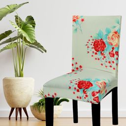 HOUSE OF QUIRK Set of 4 Cream & Red Floral Printed Chair Covers-picture-1