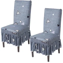 HOKIPO 2-Pc Grey & White Printed Frill Chair Covers-picture-41