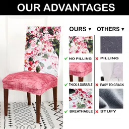 ohello Pink & White 4 Pieces Printed Breathable Chair Covers image 4
