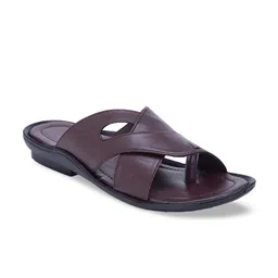 DEAS Men Brown Textured Open Toe Flats with Laser Cuts image 2