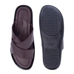 DEAS Men Brown Textured Open Toe Flats with Laser Cuts image 5