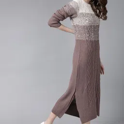 Roadster Mauve & Off-White Colourblocked Jumper Dress image 4
