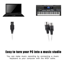 ruhza USB Midi Cable Lead Adaptor for Musical Keyboard to PC Laptop-USB to MIDI KEYBOARD PC INTERFACE CONVERTER CABLE,Black image 4