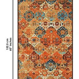 Story@home Mustard-Yellow & Blue Printed Anti-Skid Rectangular Floor Carpet image 5