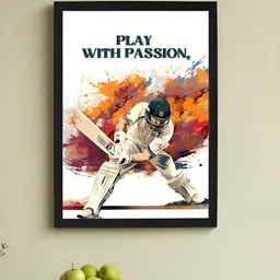 Art Street Black & White Framed Art Print Crcket Player Wall Hanging Poster-picture-33