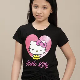 Kids Ville Girls Hello Kitty Printed Round Neck Short Sleeves Pure Cotton Tshirt-picture-34