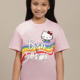 Kids Ville Girls Hello Kitty Printed Round Neck Short Sleeves Pure Cotton Tshirt-picture-45