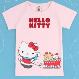 Kids Ville Girls Pink Hello Kitty Printed T-shirt image 1