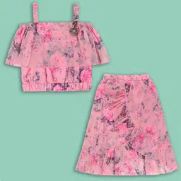 Wish Karo Girls Floral Printed Shoulder Straps Top With Skirt-image-60