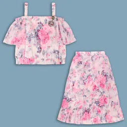 Wish Karo Girls Floral Printed Georgette Top With Skirt-image-64