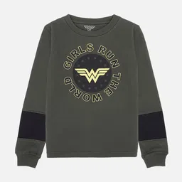 Kids Ville Girls Olive Green Wonder Woman Printed Sweatshirt-picture-19